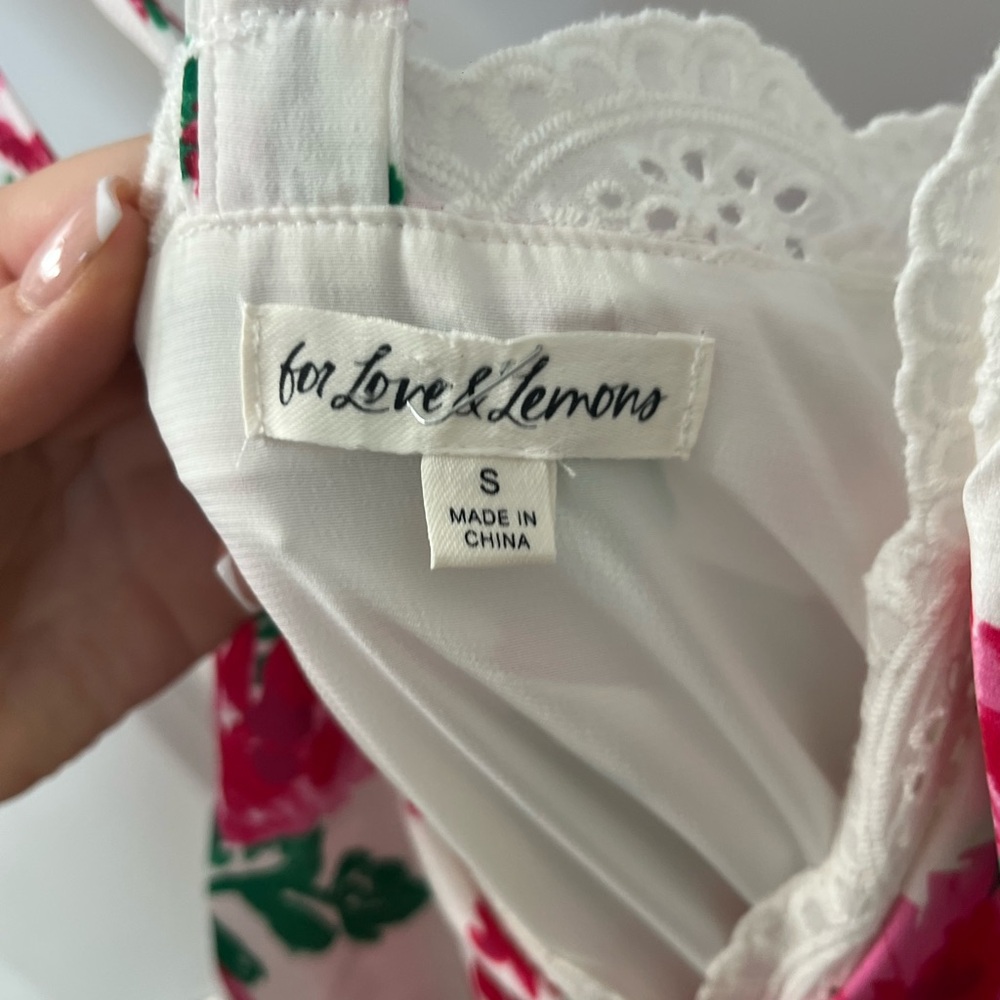 For Love and Lemons Petal Tank Dress Carnation Floral Pink and Green Mini Dress - Picture 3 of 3